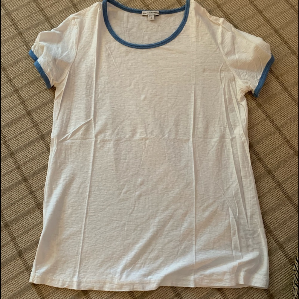 James Perse white tee with French blue trim.